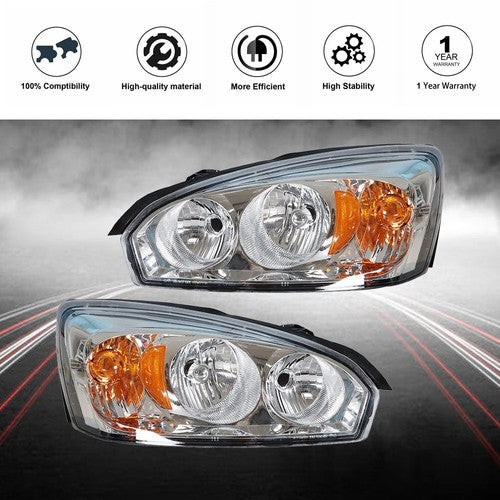 DURAFORCE Pair Set For Chevy Malibu 2004-2008 Headlight Replacement Halogen Clear Lens L+R