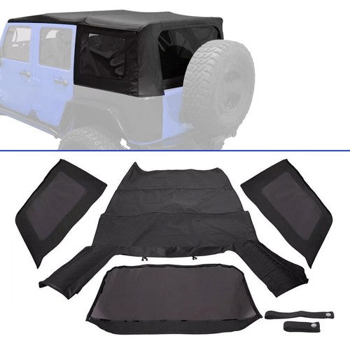 DURAFORCE Fit Jeep Wrangler 4 DR JK Soft Top 2007-2009 Tinted Windows Black Sailcloth