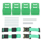 DURAFORCE Heavy Duty E Track System 2 Ratchet Straps 4 Wheel Chocks Mounting Kit Green
