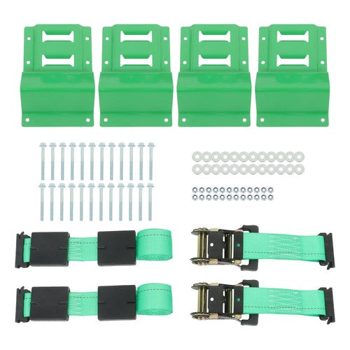 DURAFORCE Heavy Duty E Track System 2 Ratchet Straps 4 Wheel Chocks Mounting Kit Green