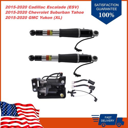 DURAFORCE Pair Rear Air Shock Struts + Compressor Pump For Chevy Tahoe GMC Yukon 2015-2019
