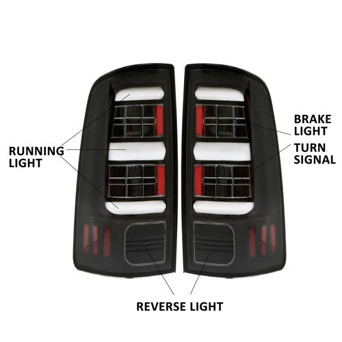 Black Tail Lights Brake Lamps LED Bar Light For 09-18 Dodge Ram 1500 2500 3500