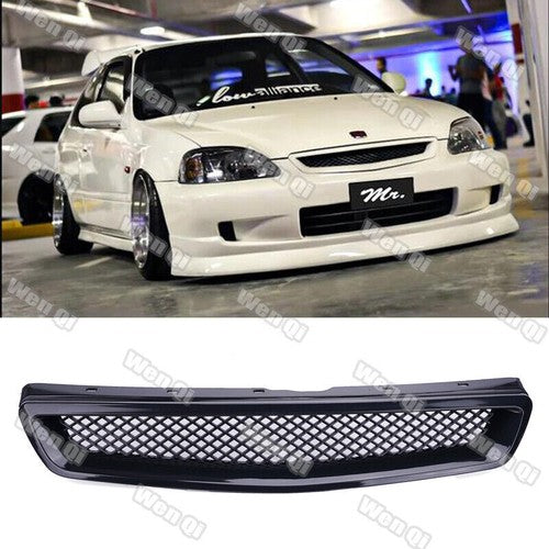 DURAFORCE For 1999-2000 Honda Civic JDM Type R Black Mesh Front Hood Grille Grill 99-20