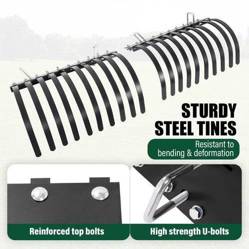 DURAFORCE 60 Inch Landscape Rake Rock Rake Pine Straw Rake 20 Tines For Tractor ATV UTV
