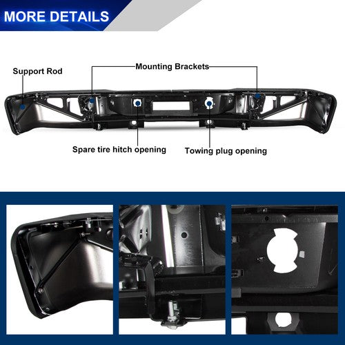 Chrome Rear Bumper For 2007-2013 Chevy Silverado GMC Sierra 1500 Sensor Hole