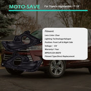 DURAFORCE Front Bumper Lamps+Wiring+Switch Fit for Toyota Highlander 17-18 Clear Fog Light