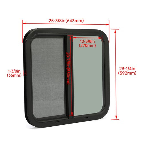 DURAFORCE 24" x 22" RV Window Fit For Camper Trailer Horizontal Sliding Window Breathable