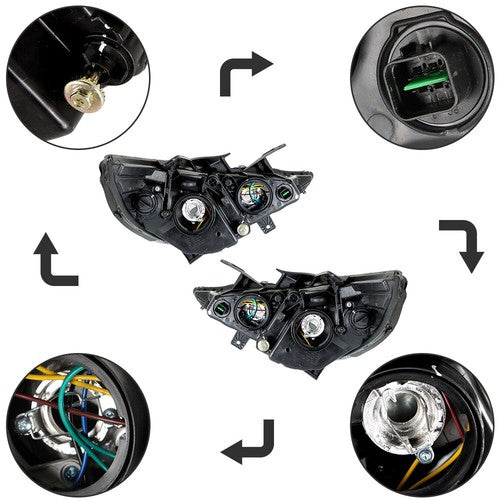 DURAFORCE Black Headlights Headlamps Housing Right&Left Side For Hyundai Sonata 2011-2014