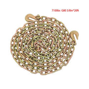 DURAFORCE 2pcs Transport Bundle Chain Steel Gold 7100lbs G80 3/8in×20ft Heavy Duty W/Hooks