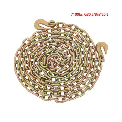DURAFORCE 2pcs Transport Bundle Chain Steel Gold 7100lbs G80 3/8in×20ft Heavy Duty W/Hooks