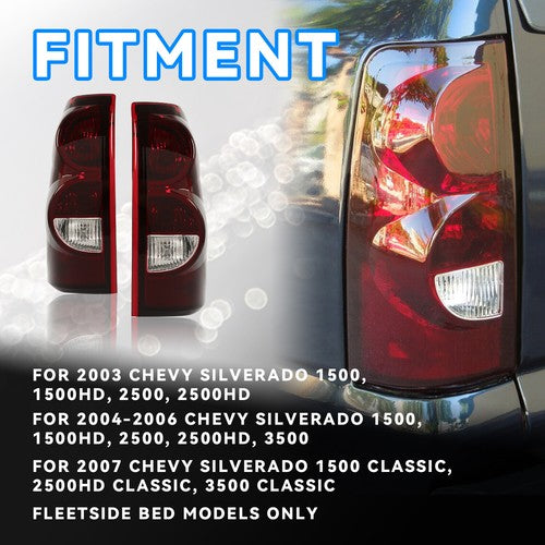 Tail Lights Brake Lamps with Bulbs for 2003-2006 Chevy Silverado 1500 2500 3500 HD
