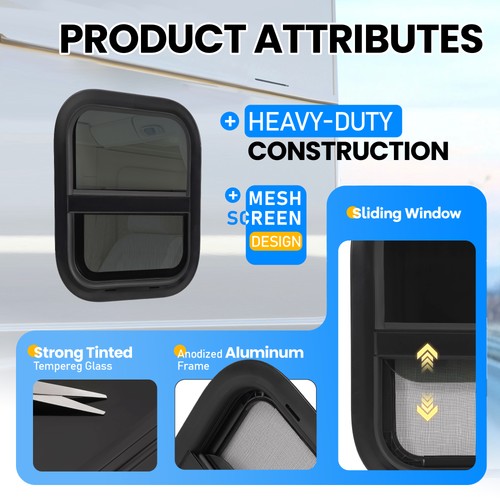 Vertical Slider 14x16 Aluminum RV Window with Trim Ring Tempered Glass for Camper