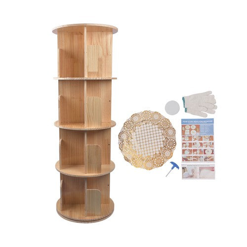 DURAFORCE Rotating Bookshelf 360 Degrees 4 Tier Stackable Solid Wood Bookshelf for Home