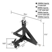 DURAFORCE For Kubota Tractor Trailer Hitch Receiver Drawbar Quick Hitch Adapter 3 Point 2"