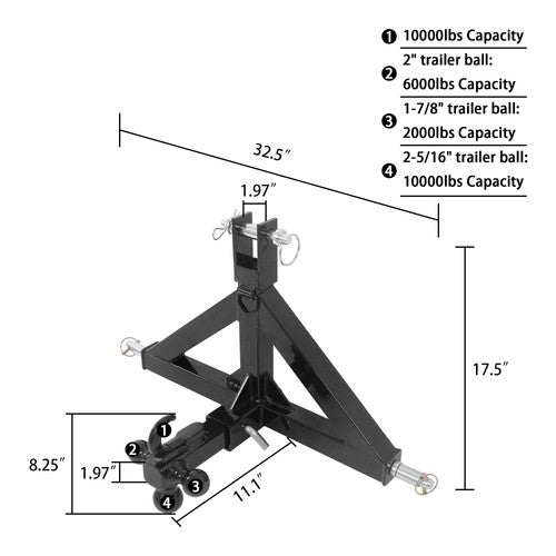 DURAFORCE For Kubota Tractor Trailer Hitch Receiver Drawbar Quick Hitch Adapter 3 Point 2"