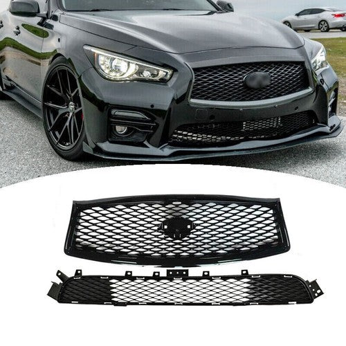 DURAFORCE Front Upper Lower Grille Grill Assembly for 2014-2017 for Infiniti Q50 Sport