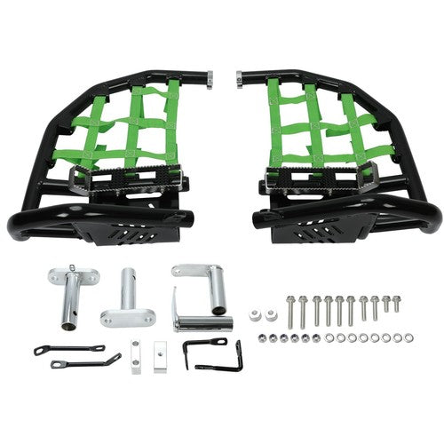 DURAFORCE Black Nerf Bars Green Net For Kawasaki KFX450R 2008-2015 Pro Peg Heel Guard