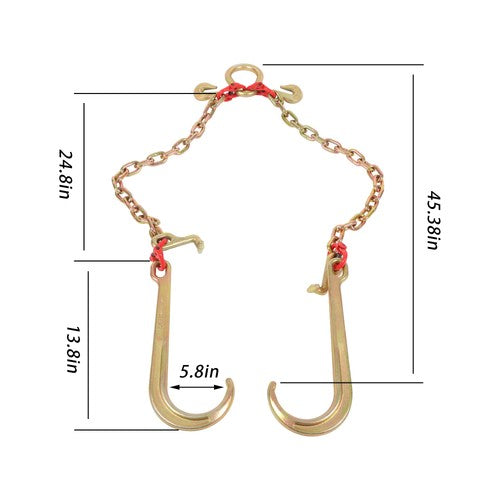 DURAFORCE 5/16" x 2' V Type Towing G80 Chain Bridle with 15" J and Grab Hooks Steel