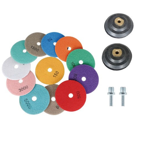 DURAFORCE 14 Pack 4 Inch Diamond Polishing Pads Kit with 2PCS 5/8’’-11 Backer Pad