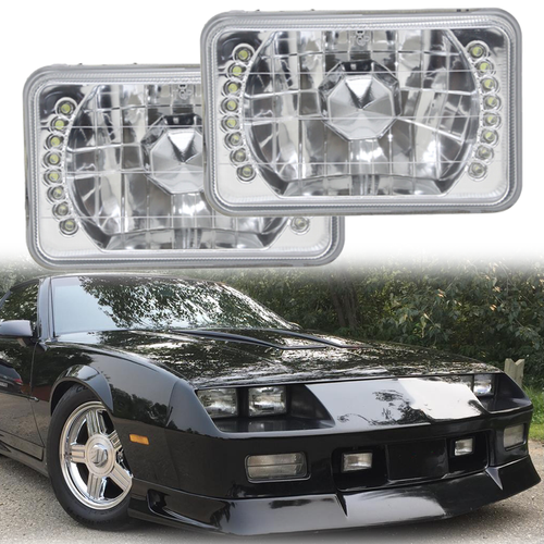 DURAFORCE 2PCS 4x6'' inch LED Headlights Chrome Bright For 1982-1992 Chevrolet Camaro