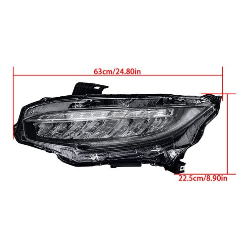 DURAFORCE LED Headlight Headlamp Clear Housing For Honda Civic 2016-2019 Driver/Left Side