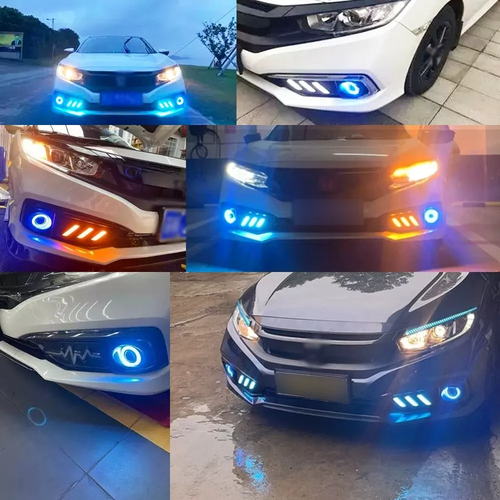 For 2016-2021 Honda Civic LED Blue Halo Projector Fog Light  Angel Eyes Ring DRL