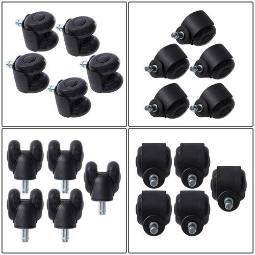 DURAFORCE 5-piece set 2" Office Chair Rubber Caster Swivel Wheels Black, 360° steering