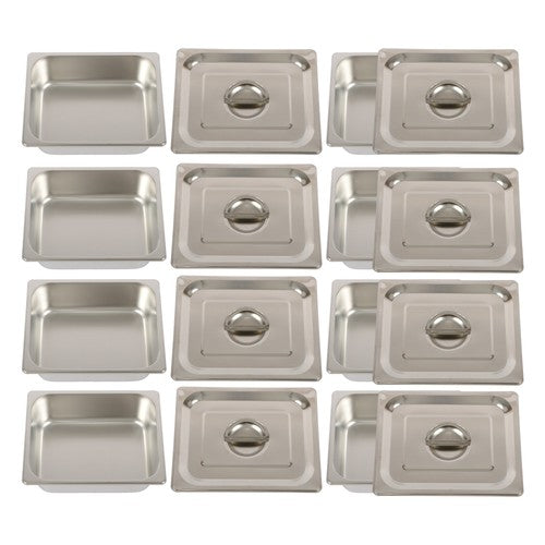 DURAFORCE Restaurant Steam Table Pans 8 Pack 1/2 Size 4 Inch Deep Thickened with Lid