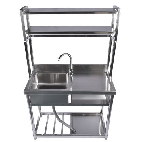DURAFORCE 39.4in Stainless Steel Utility Sink Set, Single Bowl Commercial Sink w/ Shelves
