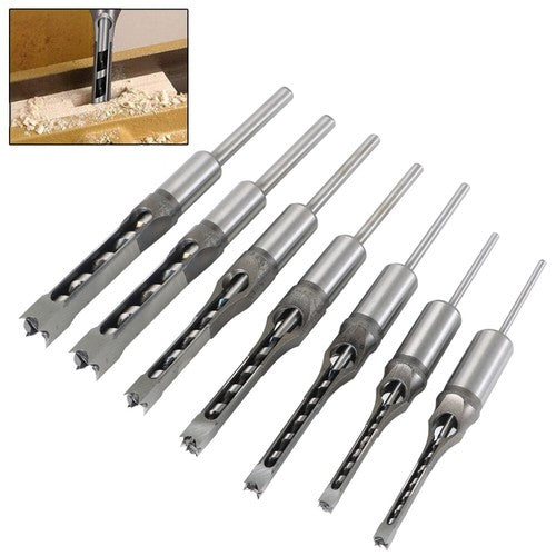 DURAFORCE 7 Pcs Woodworking Square Hole Mortise Drill Bit High Speed Steel Chisel Bit