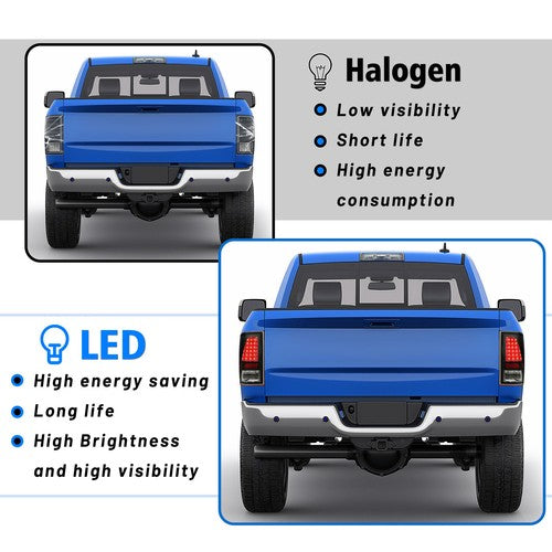 For 2009 2018 Dodge Ram 1500 2500 3500 LED Black Tail Lights Brake Lamps A Pair