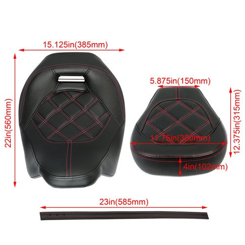 DURAFORCE Two-Up Low-Profile Driver Passenger Seat For Harley Touring Road Glide 2009-2023