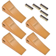 DURAFORCE 5Pcs 230SP Casting Bucket Teeth & TF23P Flex Pins for Backhoe Skid Steer Loader
