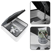 DURAFORCE 14" x 14" 12V Reversible FAN Kit RV Roof Vent For Camper Manual Lift Black Lid