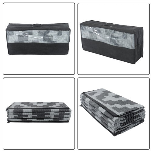 DURAFORCE Outdoor Waterproof 9x12FT Black Gray Carpet Plastic Straw Rug For Camping Deck
