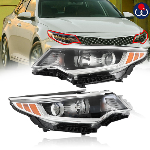 Right+Left Halogen Headlight For 2016-2018 Kia Optima w/o LED DRL Chrome Housing