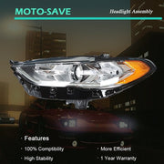 DURAFORCE Driver Left Side Headlight Assembly W/LED DRL Chrome For Ford Fusion 2017-2019