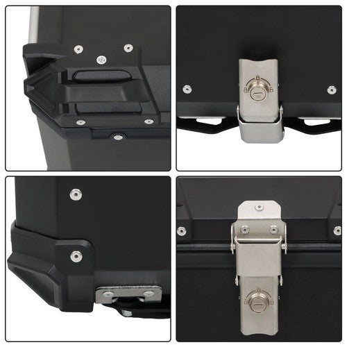 DURAFORCE Black 45L Motorcycle Top Case Tail Box Thick Aluminum Hard Trunk With Backrest