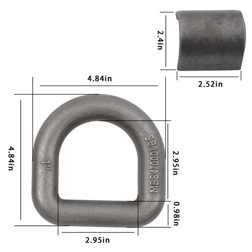 DURAFORCE 2 Pack 1" Weld On Forged D Ring with Welding Clip 47,000 LBS Fracture Strength