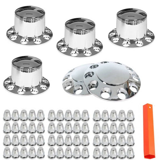 DURAFORCE Semi Truck Rear & Front Chrome Wheel Axle Cover Hub Cap 33mm Lug Nuts Thread-On