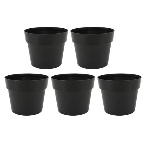 DURAFORCE 5 Pack 5 Gallon Pure Black Plastic Plant Flower Nursery Pots 30*24*24cm