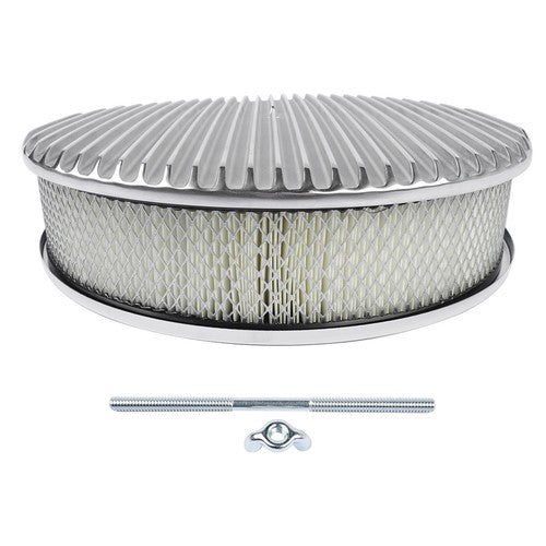 DURAFORCE 14 Full Finned Aluminum Round Air Cleaner Air Filter Kit Polished Recessed Base