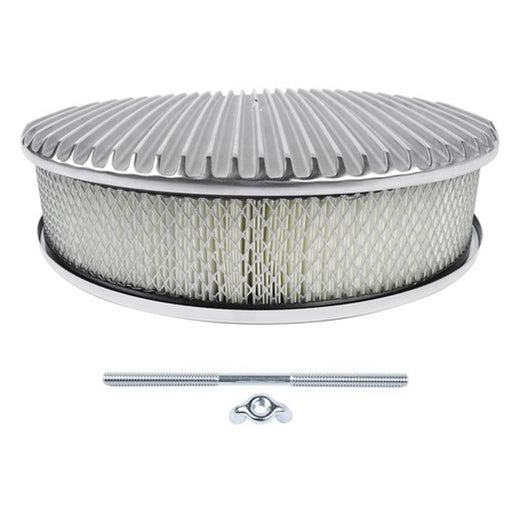 DURAFORCE 14 Full Finned Aluminum Round Air Cleaner Air Filter Kit Polished Recessed Base