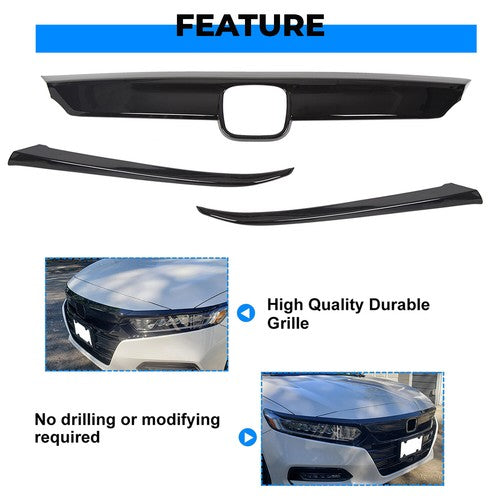Glossy Black Front Grille Lip Cover Moulding Trim for Honda Accord 2018-2020