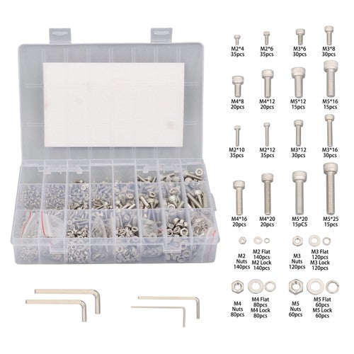 DURAFORCE 1600 Piece Metric Screw Assortment,M2 M3 M4 M5 Metric Bolt ,304 Stainless Steel