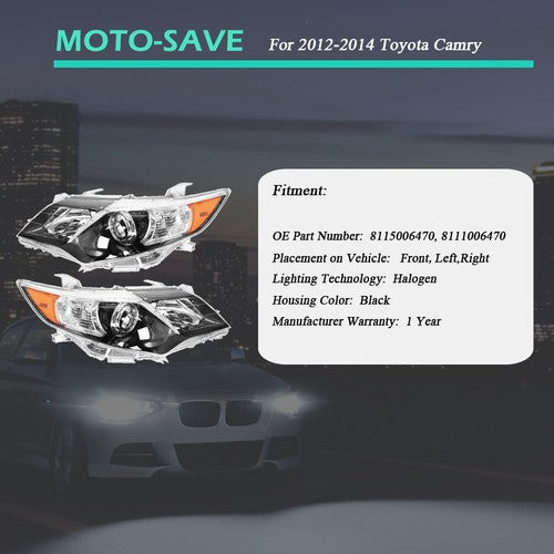 DURAFORCE Driver + Passenger Side Headlight Projector Headlamps For Toyota Camry 2012-2014