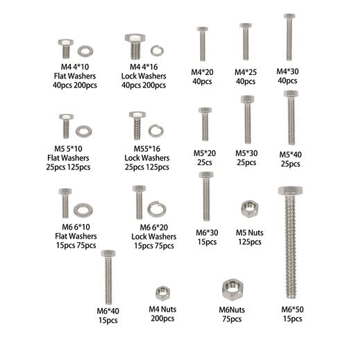 DURAFORCE 1600PCS of M6 M4 M5 Heavy Duty Nuts Flat and Bolts & Lock Washers Assortment Kit