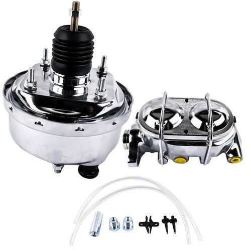DURAFORCE New 7" Brake Booster with Bail Top Master Cylinder, 1" Bore, Chrome-Plated Steel
