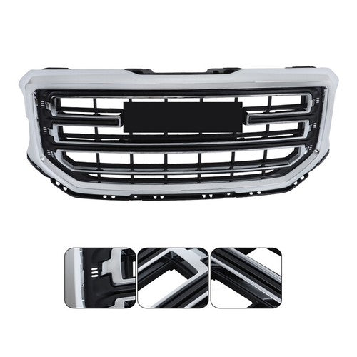 DURAFORCE Black Fit For GMC Sierra 1500 2016-2017 2018 Chrome Front Bumper Upper Grille