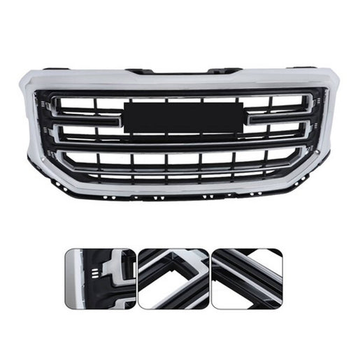 DURAFORCE Black Fit For GMC Sierra 1500 2016-2017 2018 Chrome Front Bumper Upper Grille